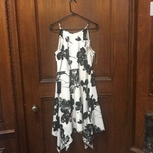 Black and off white flowered dress.